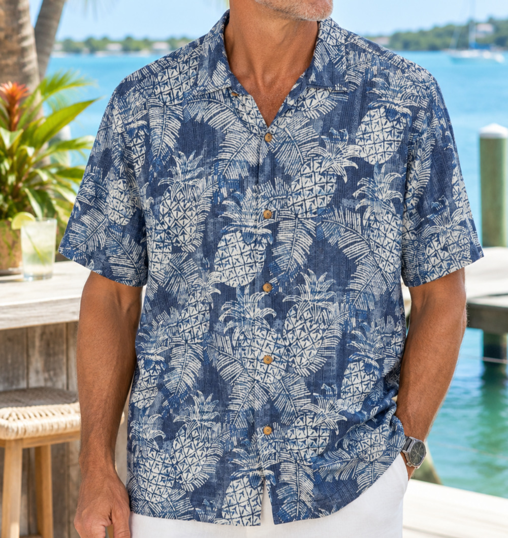 Tommy Bahama Island Zone Silk Hawaiian Shirt Mens Size XXL Blue Pineapples Aloha